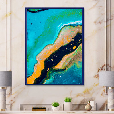 Composition abstraite de marbre en bleu et orange II - peinture sur toile