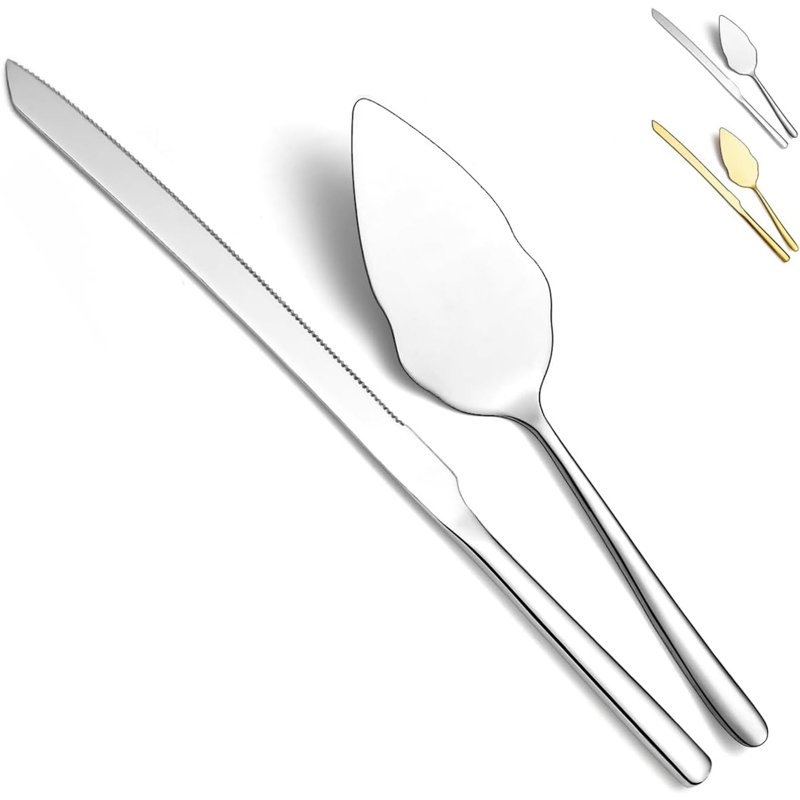 Ensemble de couteaux et de couteaux à gâteau de mariage, ensemble de coupe à gâteau en acier inoxydable pour mariage, comprend un emporte-pièce et un gâteau pour mariage, fêtes, activités, famille, allant au lave-vaisselle (argent brillant)