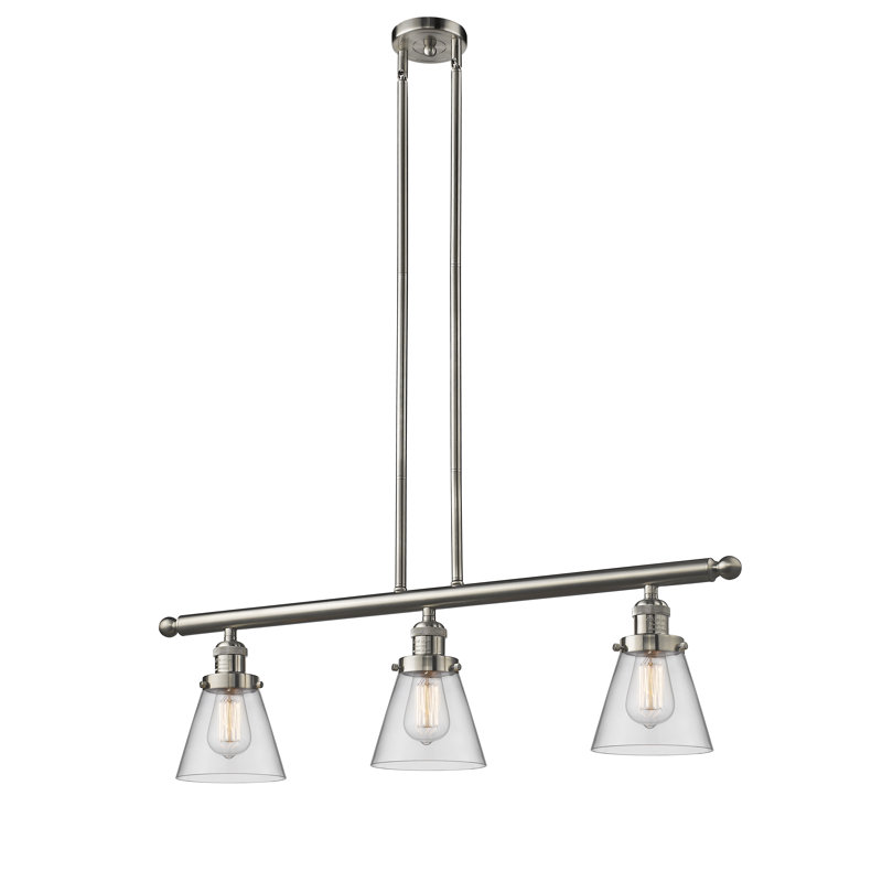 Luminaire suspendu pour îlot 3 lumières Cone, H 36 po x l 36 po x P 8 po, Transparent, Nickel satiné brossé
