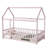 Wooden House Frame Twin Floor Bed With Safety Guardrails-2125423757