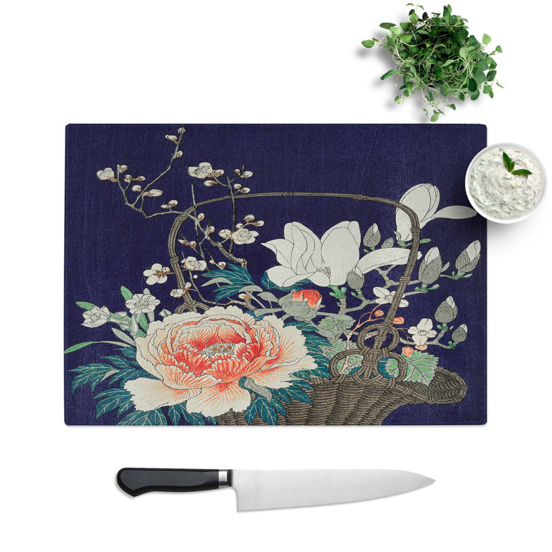 Tempered Glass Basket of Flowers Chopping Board, 39 cm W x 28.5 cm L