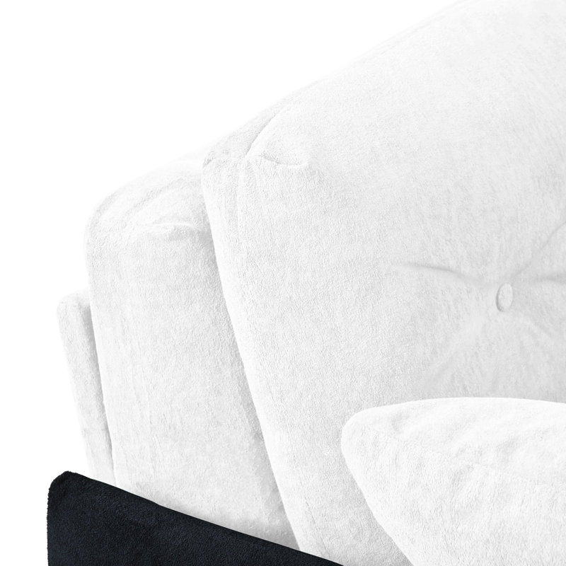 Convertible Pull Out Sofa Sleeper with  Side Storage, White Chenille