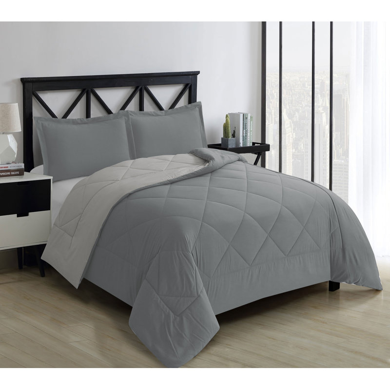 1800 Series Reversible Down-Alternative Comforter Set, Charcoal / Silver, Full / Queen Comforter + 2 Standard Shams