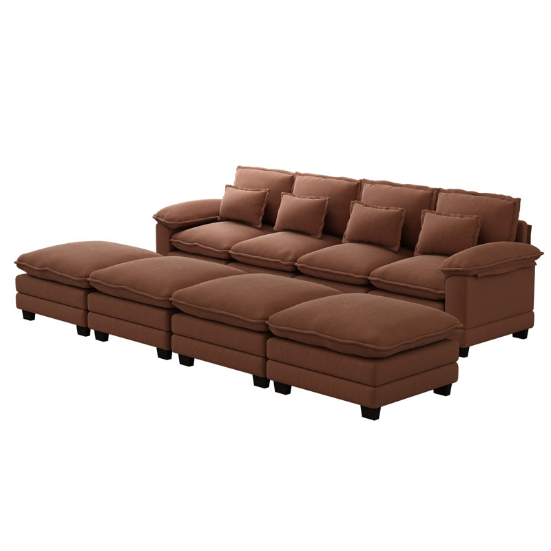 Canapé modulaire en chenille de 116 po en forme de U avec quatre repose-pieds, Brun