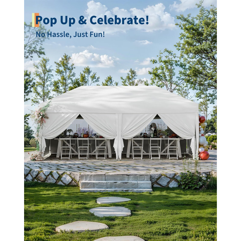 Instant Pop-Up Canopy Tent, 6 Removable Sidewalls Rectangular, White