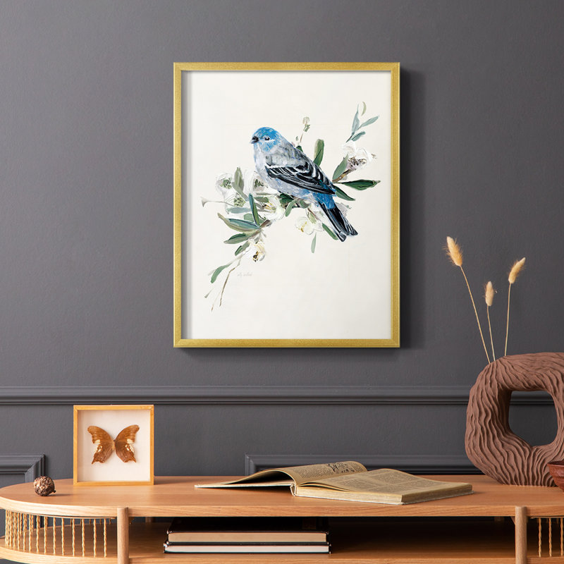 «Bluebird Happy II», reproduction encadrée - bois massif, Or, H 28 po x l 22 po