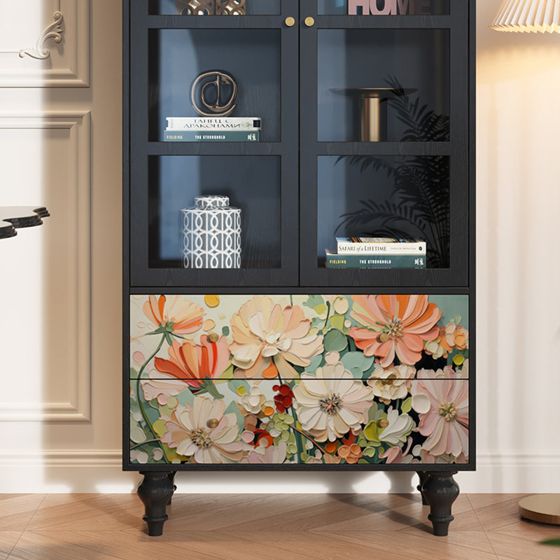 Vitrine en bois massif Floral