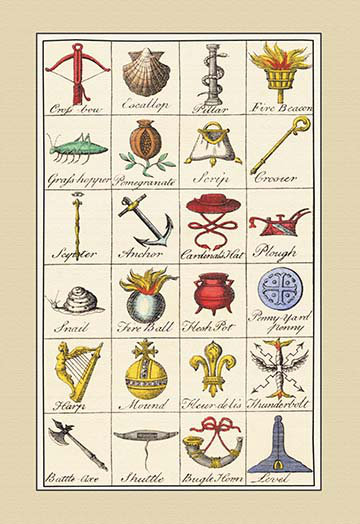 « héraldiques symbols-crossbow, escallop, et al. » par hugh clark, reproduction d’art