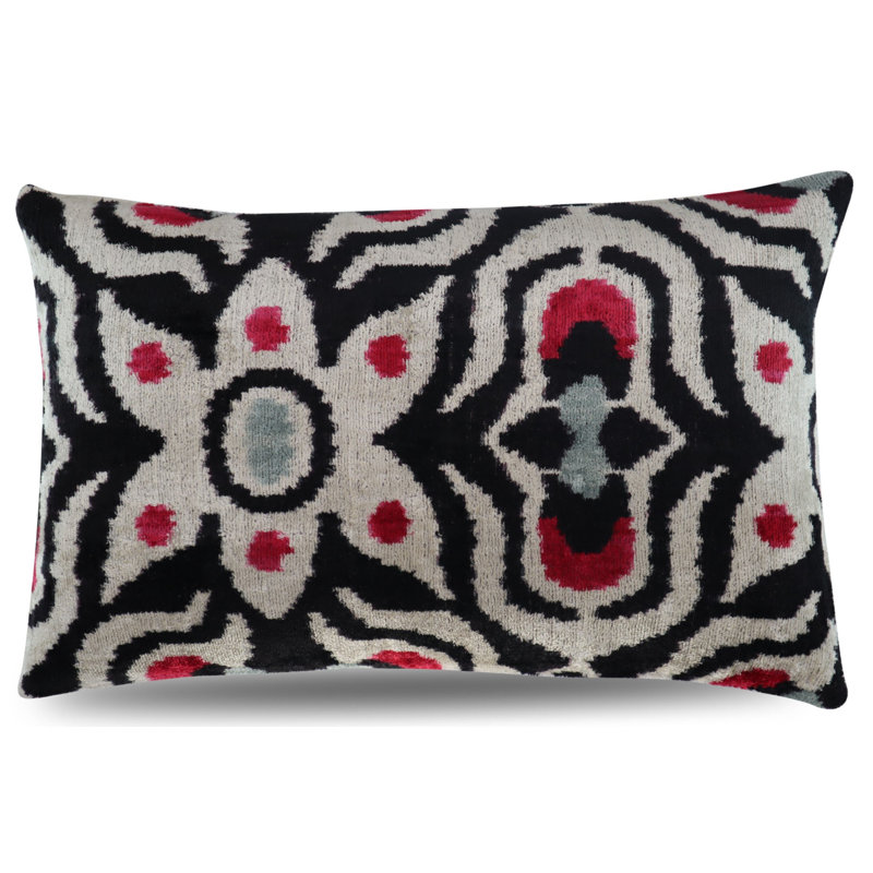Velvet Geometric Lumbar Pillow Cover & Insert, Black/White/Red Geometric 2