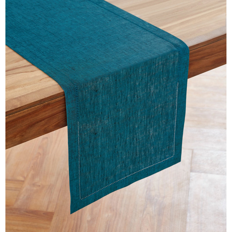Milan - 100% Pure Linen Table Runner, Chambray Teal, 108" x 14"
