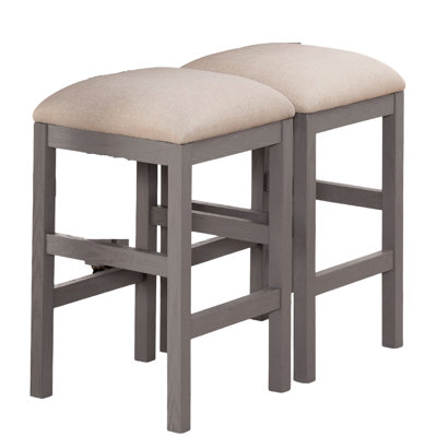 2 tabourets rustiques gris avec revêtement en tissu beige pour salle à manger de 2, bois massif et revêtement