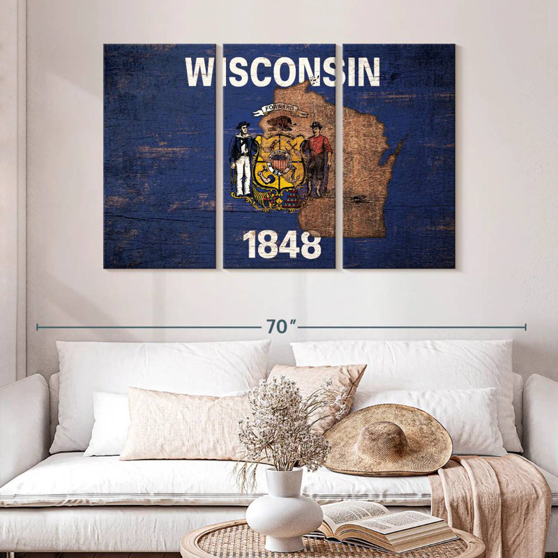 Borges State Map Over Wisconsin Flag, 32" H x 50" W