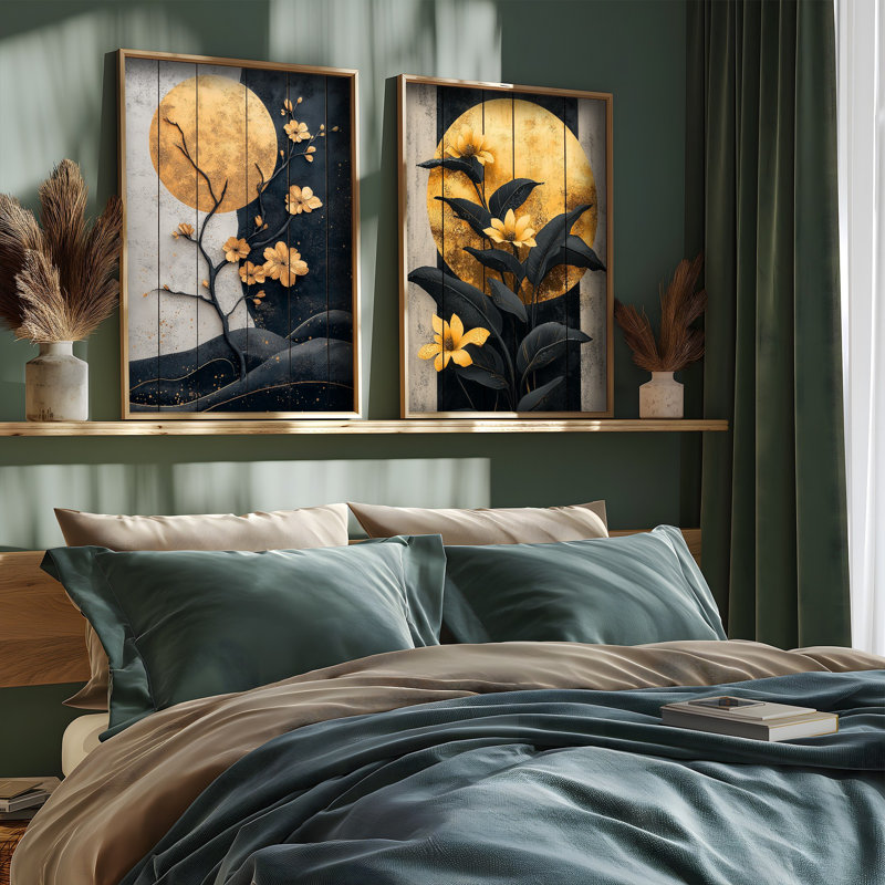 Elegant Decorative Framed MDF Paintings (2 Pieces), Pine Wood Frame, 27.6 x 19.7 x 0.1 inches | 100% MDF, Thickness: 0.1 inches | UV Printed Artwork, Perfect for Living Room & Office Décor, Stylish & Modern Design