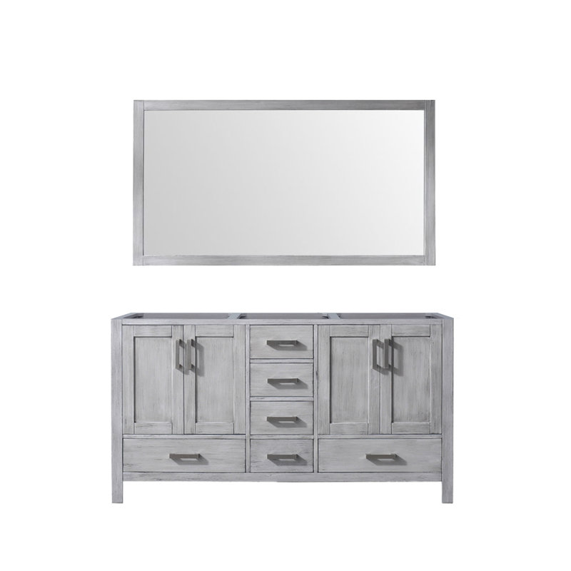 Jacques 60" Distressed Gray Solid Birch Double Bathroom Vanity with Mirror