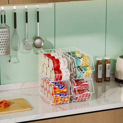 Organisateur de canettes empilables à 4 niveaux pour garde-manger, organisateurs de conserves et rangement pour la cuisine, distributeur de canettes de soda pour garde-manger (L 15,35 po x l 5,78 po x H 25,59 po) (blanc, paquet de 4)
