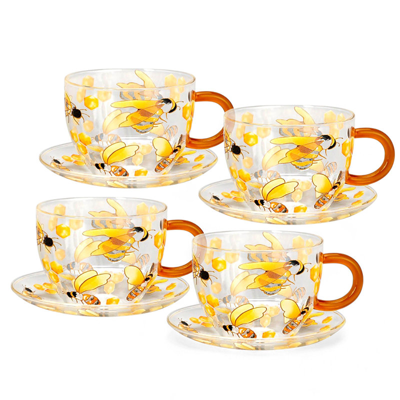 Tasse et soucoupe en verre résistant à la chaleur 12 oz (350 ml)