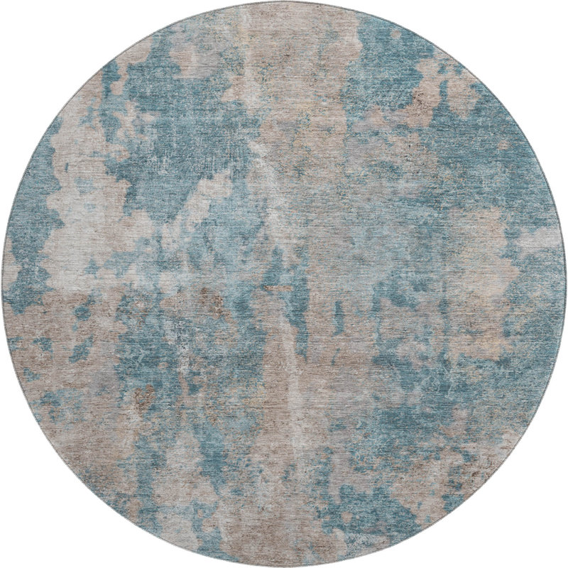 Premium Machine Washable Cerrito AMF573 Teal Rug, Round 8'