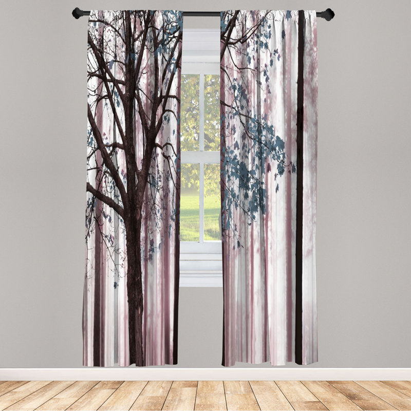 Microfiber Floral Semi-Sheer Rod Pocket Curtain Panels, 28" W x 95" L, Charcoal/Pink