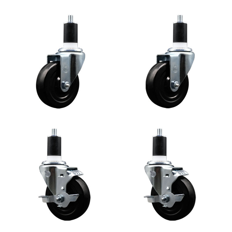 Ensemble de roulettes à tige extensible en caoutchouc souple de 4 pouces de 1 pouce et 2 pouces SCC