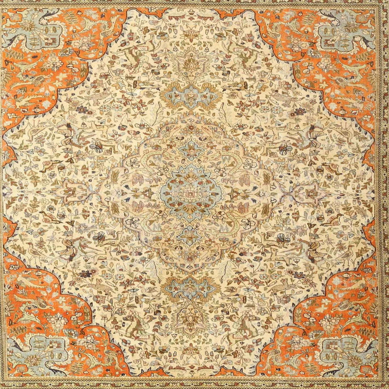 Tapis oriental beige / orange, Carré 6 pi