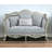 66" Light Grey Damask Linen And Curved Loveseat and Toss Pillows