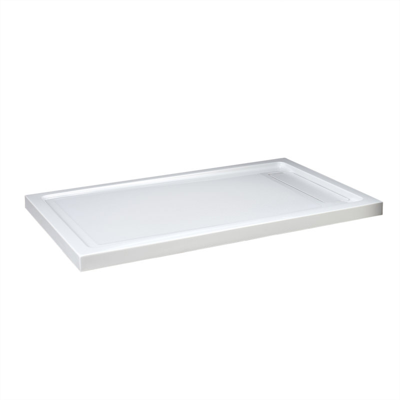 OVE Decors 60" x 36" Rectangle Shower Base Pan, White Acrylic, Hidden Side Drain, Reversible Design