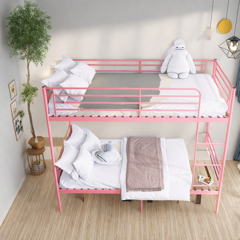 Lits superposés en métal gain de place, design rose moderne avec rangement
