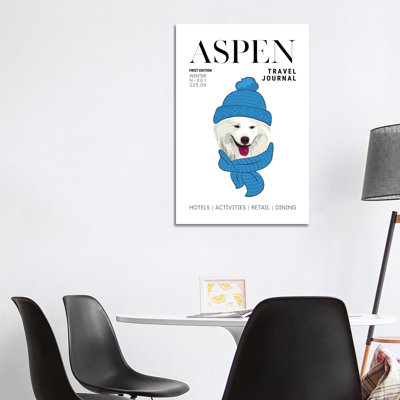 Aspen Travel Journal Magazine Cover with Winter Dog in Scarf 1 Piece Wrapped Canvas Wall Art