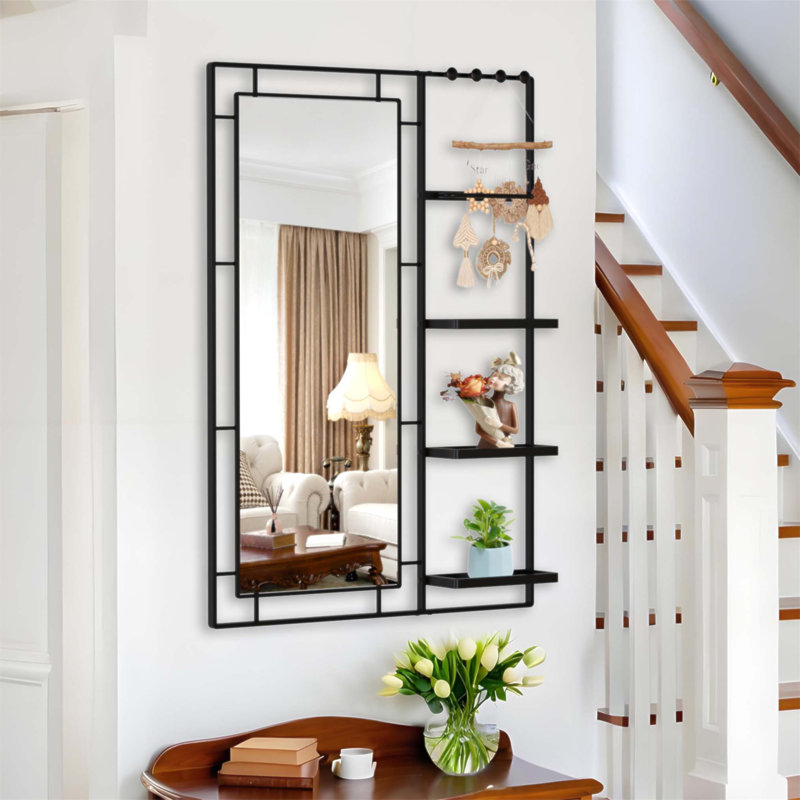 Miroir de meuble-lavabo moderne 30 po x 44 po avec tablette multifonctionnelle, parfait pour la décoration de salle de bain et de salon