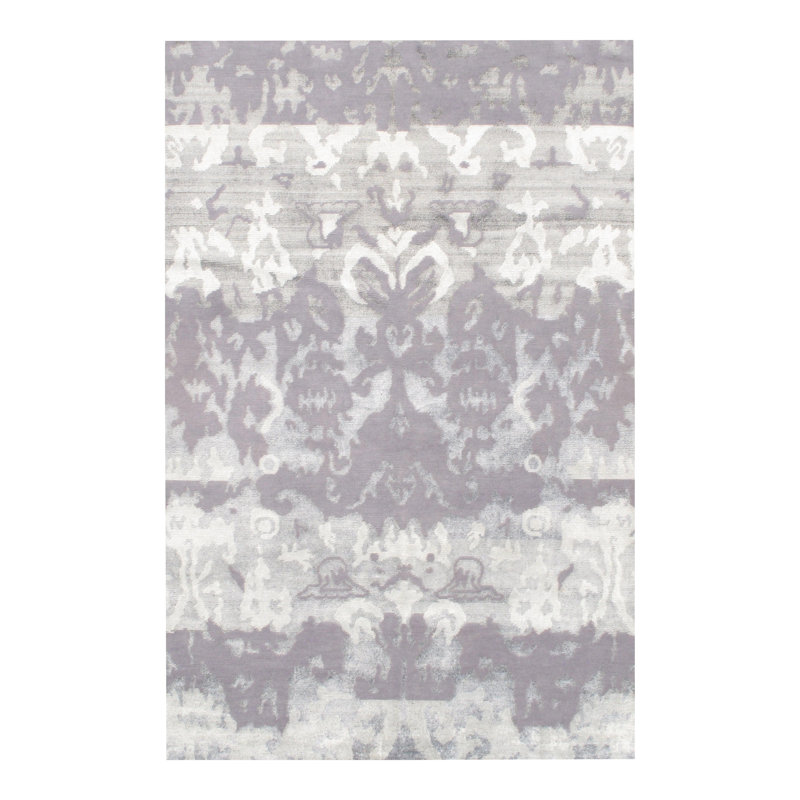 Tapis gris / blanc en laine / coton fait à la main sans motif et sans motif 6 pi 5 po x 9 pi 5 po Aucun motif