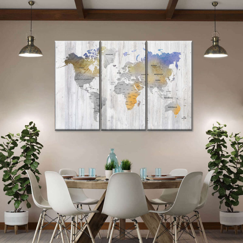 «Bianco Wood World Map», reproduction sur toile, H 74 po x l 48 po x P 1,25 po