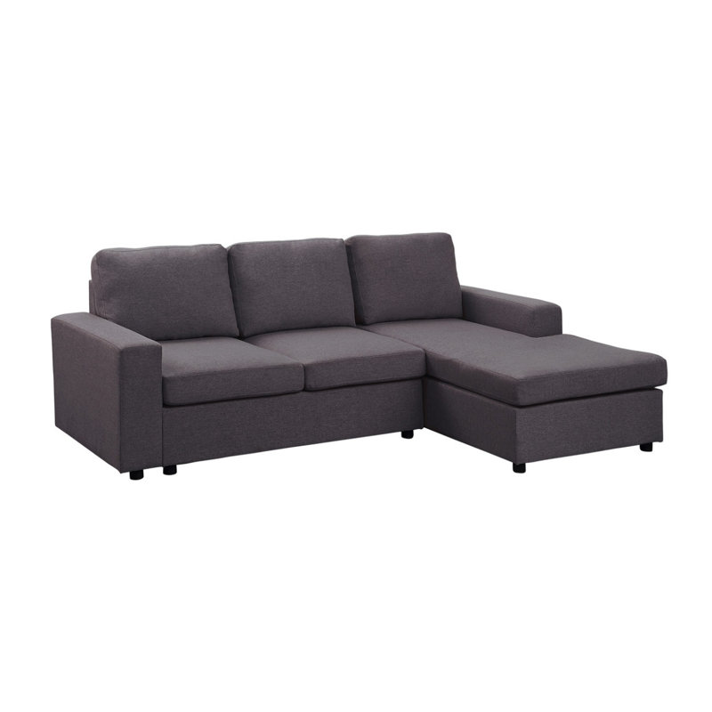 Canapé moderne avec méridienne réversible Dunl, Lin gris foncé, H 33,05 po x l 94,55 po x P 61,05 po