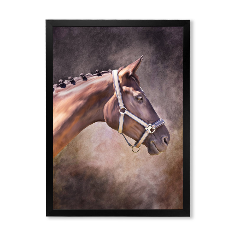 Portrait de cheval brun - Photographie sur toile, H 40 po x l 30 po x 1,5 po, Cadre noir