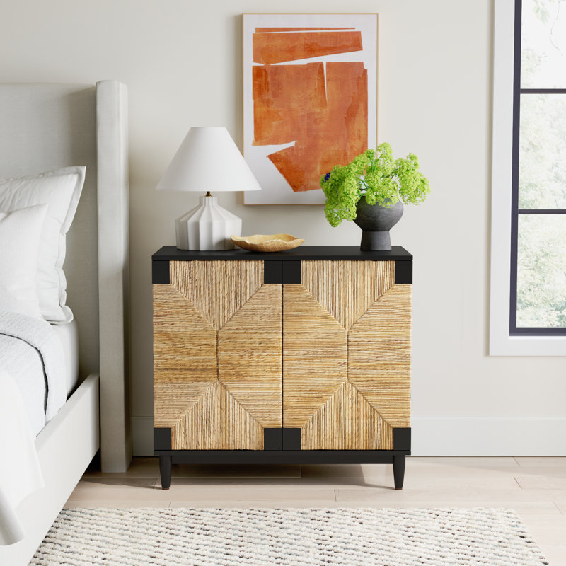 Aleja 2 - Door Woven Banana Steam 34.6" Nightstand, Black