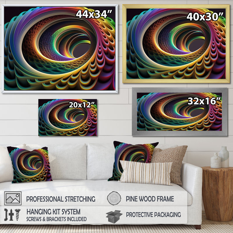 Neon Rainbow 3D Spiral I - impression, Encadrement doré, H 34 po x l 44 po x P 1,5 po