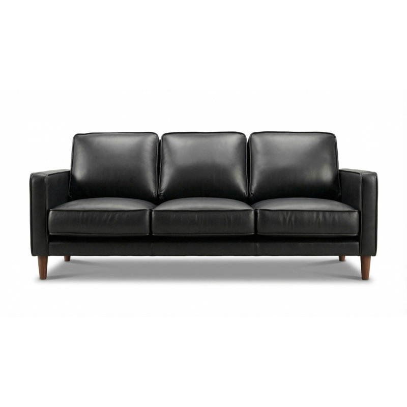 Armonni 79'' Upholstered Sofa, Black Genuine Leather