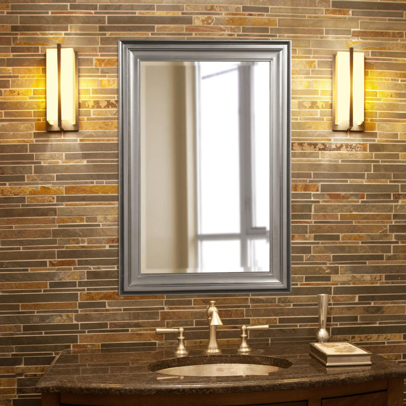 Miroir décoratif biseauté moderne et contemporain Cyrus, Nickel