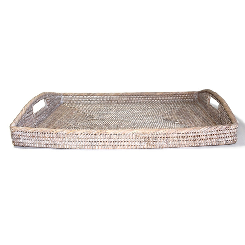 Burma Rattan Decorative Tray, 3.5" H x 20.5" W x 13.5" D, White Wash