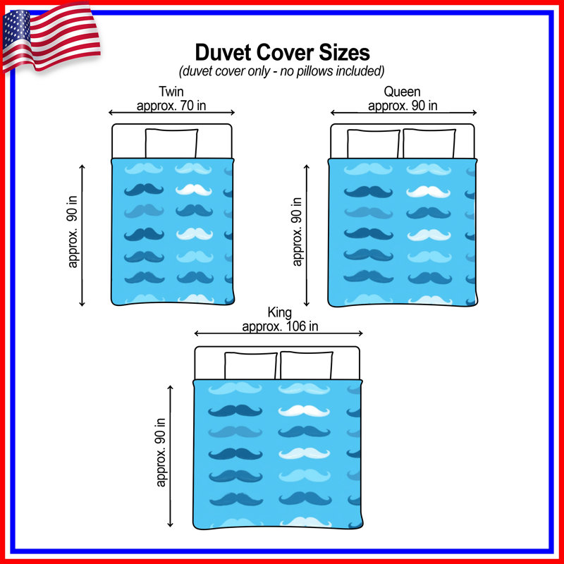 Housses de couette bleues à motif de moustache, Queen