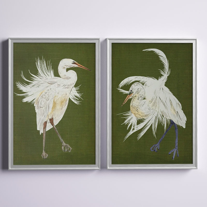 Heron Plumage I, ensemble de 2 reproductions de cadres rectangulaires sur toile, Cadre argenté