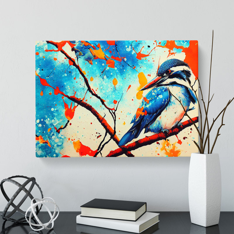 Kingfisher Bird Splashed Vol.5 Abstract - Wrapped Canvas Painting, 40cm H x 60cm W x 3cm D