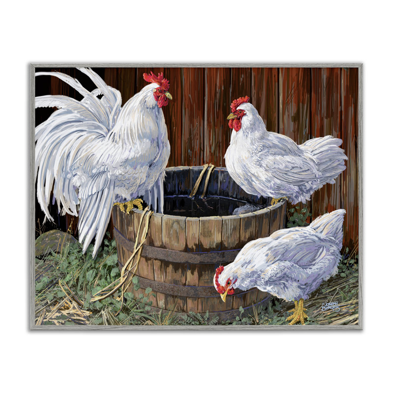 «Chatting At Watercooler Chickens», art de la giclée encadrée, design par Joseph Burgess, H 11 po x l 14 po