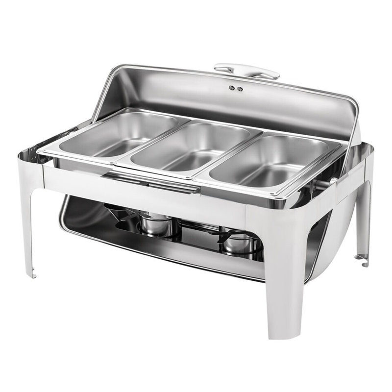 Chauffe-plat rectangulaire en acier inoxydable de 9,5 pintes pour 3 plats