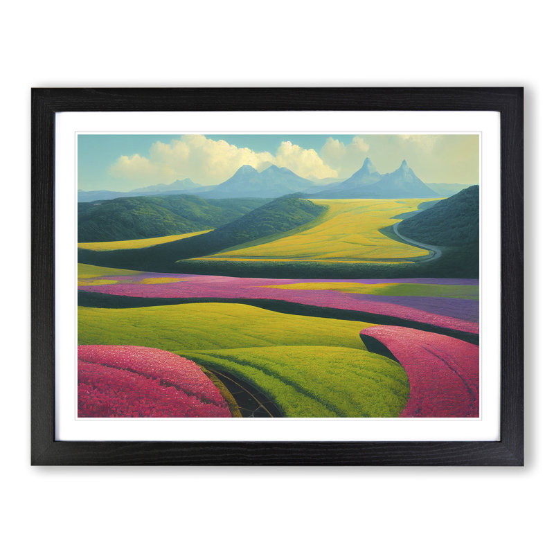 XH1022-7180X Pretty Spring Meadow Landscape Vol.1 - Single Picture Frame Print, Black, 25cm H x 34cm W