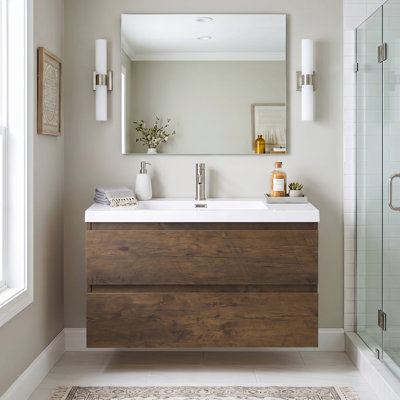 Meuble-lavabo suspendu de 91 cm (36 po), armoire en mélamine de bois avec lavabo intégré en résine et carbonate de calcium, préassemblé