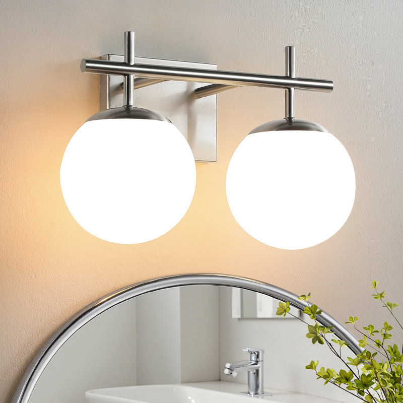 Éclairage pour meuble-lavabo à 2 lumières avec miroir en forme de verre, Nickel brossé