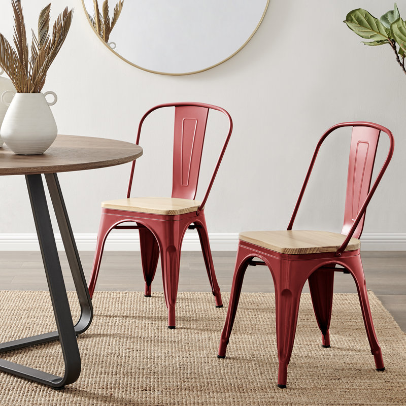 Chaise d'appoint empilable en métal Honora, Rouge