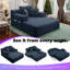 Chaise longue convertible Resta en velours côtelé duveteux avec poches de rangement et 3 coussins-129022238