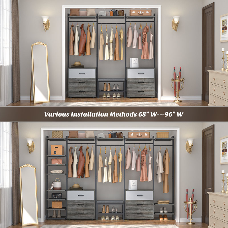 Strathaven Walk in Closet System with 6 Closet Drawers, Black/Grey