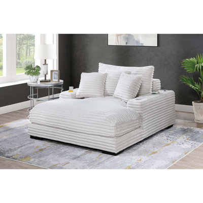 Chaise longue en velours côtelé Taupe